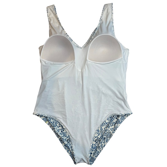 Summersalt Perfect Wrap One-Piece Swimsuit Cream White Blue Flower Mosaic 18 - Picture 8 of 8